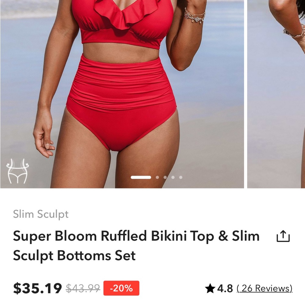 Red Ruffled Bikini Top & High-Waist Bottoms Set